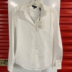 Theory Crisp White Long Sleeve Cotton Blouse Size Petite
